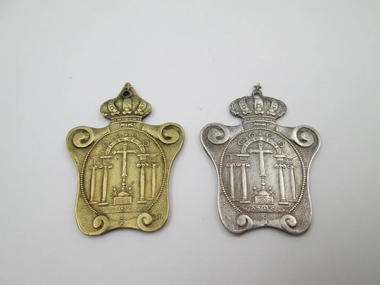 Holy Christ of Miracles Brotherhood (Bonillo) medals. Bronze and silver plated metal. 1900