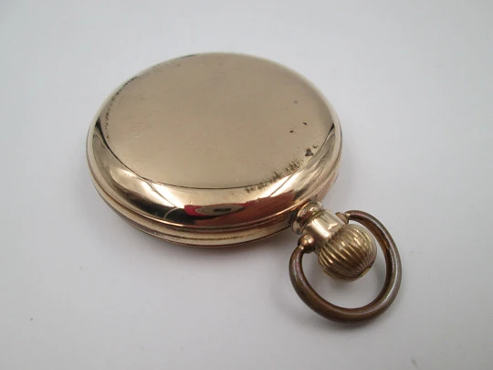 Horos hunter-case pocket watch. Gold plated metal. Stem winding. England / Swiss. 1920's