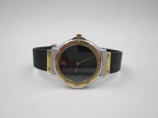 Hublot MDM Classic women's quartz watch. Steel and yellow gold. Rubber strap. Box. 1990's