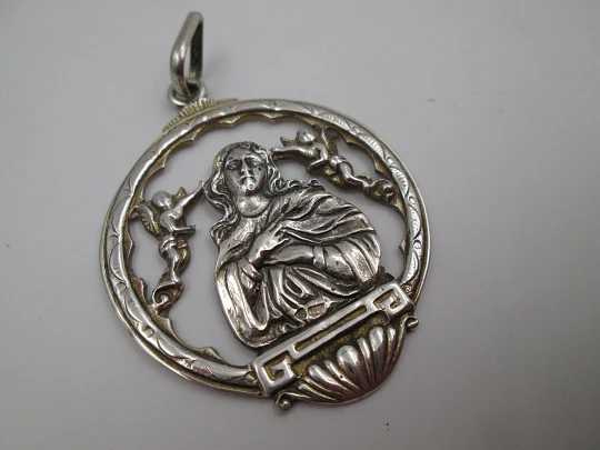 Immaculate Conception and cherubs openwork medal. Sterling silver. Spain. 1970's