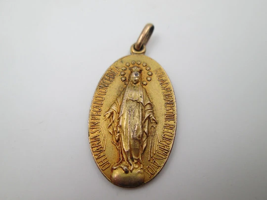 Immaculate Conception medal. Vermeil sterling silver. Handle and ring. Spain. 1940's