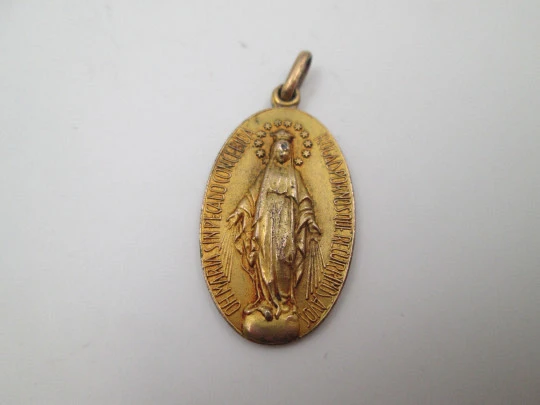 Immaculate Conception medal. Vermeil sterling silver. Handle and ring. Spain. 1940's