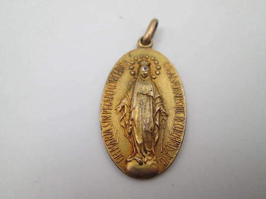 Immaculate Conception medal. Vermeil sterling silver. Handle and ring. Spain. 1940's