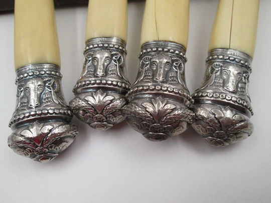 Joseph Rodgers & Sons victorian carving set. Ivory, steel and sterling silver. England. 1870's