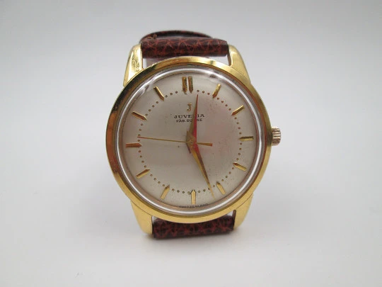 Juvenia wristwatch. 20 microns gold plated and stainless steel. Manual wind. 1950's. Swiss