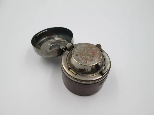 K.K.A PRIV travel inkwell. Leather, brass and glass. Russian Imperial Navy Officers. 1912