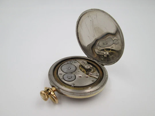 Legisa open-face pocket watch. Gold plated metal. Stem-wind. Seconds hand. 1930's