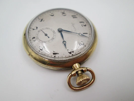 Legisa open-face pocket watch. Gold plated metal. Stem-wind. Seconds hand. 1930's