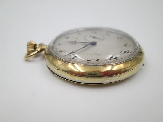 Legisa open-face pocket watch. Gold plated metal. Stem-wind. Seconds hand. 1930's