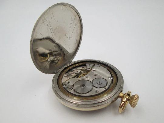 Legisa open-face pocket watch. Gold plated metal. Stem-wind. Seconds hand. 1930's