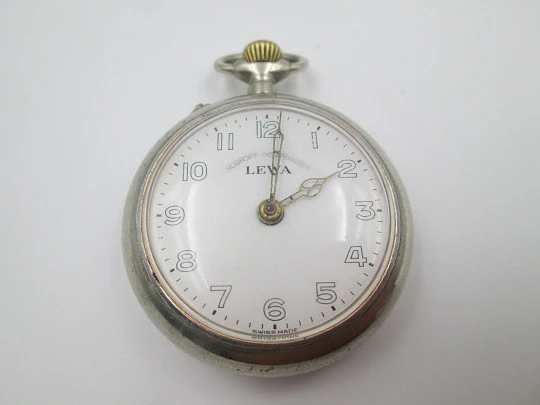 Lewa roskopf system pocket watch. Silver plated metal. Stem-wind / pin-set. 1900's