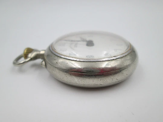 Lewa roskopf system pocket watch. Silver plated metal. Stem-wind / pin-set. 1900's