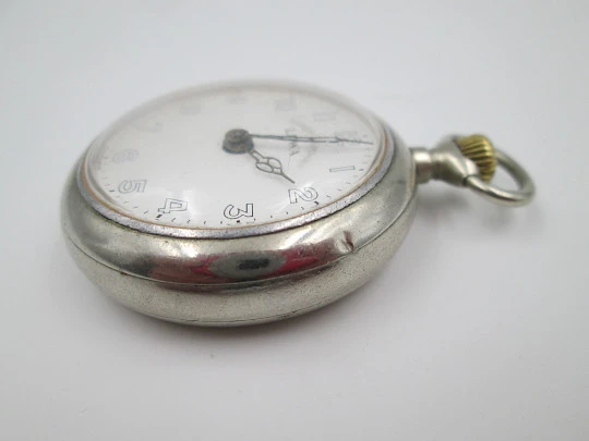 Lewa roskopf system pocket watch. Silver plated metal. Stem-wind / pin-set. 1900's