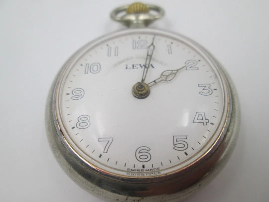 Lewa roskopf system pocket watch. Silver plated metal. Stem-wind / pin-set. 1900's