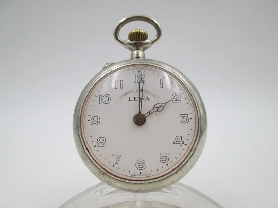 Lewa roskopf system pocket watch. Silver plated metal. Stem-wind / pin-set. 1900's