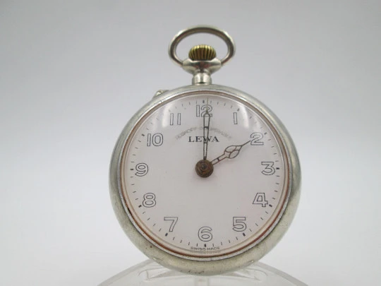 Lewa roskopf system pocket watch. Silver plated metal. Stem-wind / pin-set. 1900's