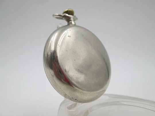 Lewa roskopf system pocket watch. Silver plated metal. Stem-wind / pin-set. 1900's