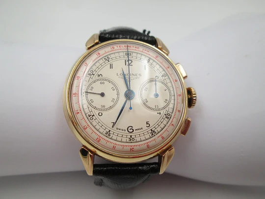 Longines 13ZN Flyback chronograph. 18 karat pink gold. Manual winding. 1947. Swiss