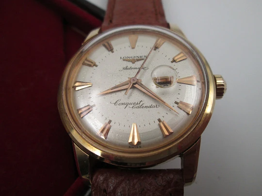 Longines Conquest Calendar. 18 karat pink gold. Champagne sphere. 1956. Swiss