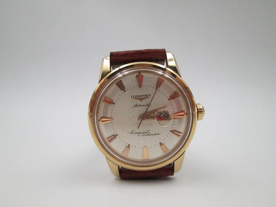 Longines Conquest Calendar. 18 karat pink gold. Champagne sphere. 1956. Swiss