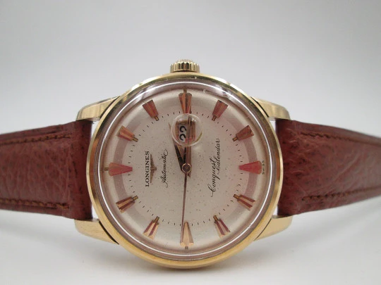 Longines Conquest Calendar. 18 karat pink gold. Champagne sphere. 1956. Swiss