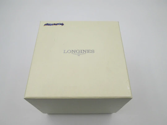 Longines Elegant. 18 karat pink gold. Automatic. Exhibition caseback. Calendar. Box