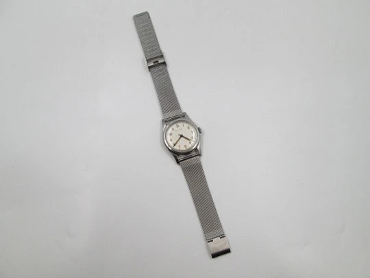 Longines militar. Acero inoxidable. Cuerda manual. Escala minutos. Brazalete. 1950