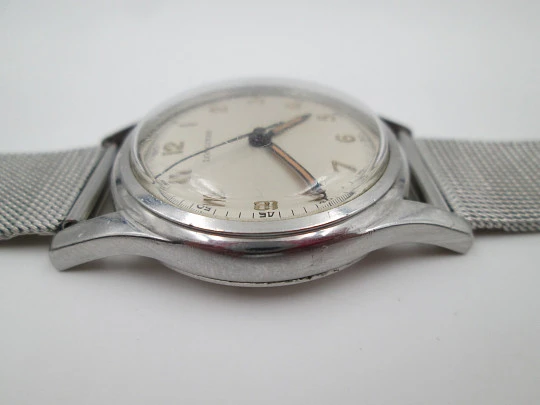 Longines militar. Acero inoxidable. Cuerda manual. Escala minutos. Brazalete. 1950