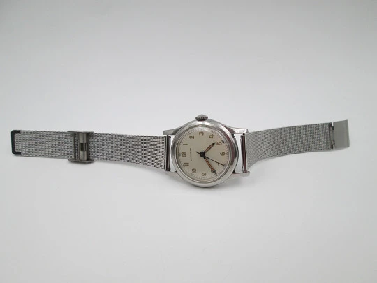 Longines militar. Acero inoxidable. Cuerda manual. Escala minutos. Brazalete. 1950