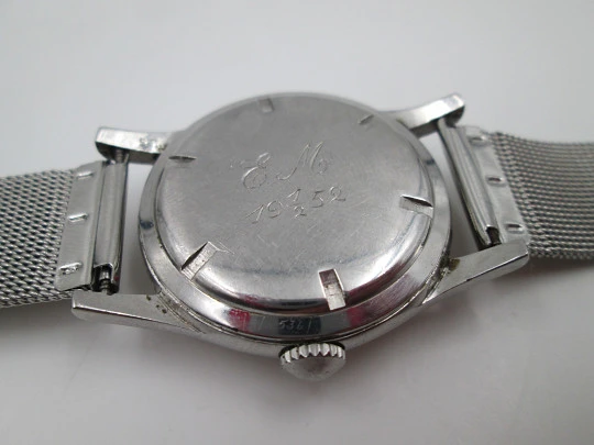 Longines militar. Acero inoxidable. Cuerda manual. Escala minutos. Brazalete. 1950