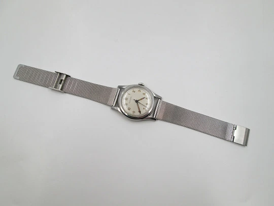 Longines militar. Acero inoxidable. Cuerda manual. Escala minutos. Brazalete. 1950