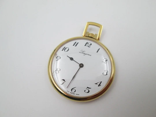 Longines pendant watch. Gold plated metal. Manual wind. White dial. 1950's. Swiss