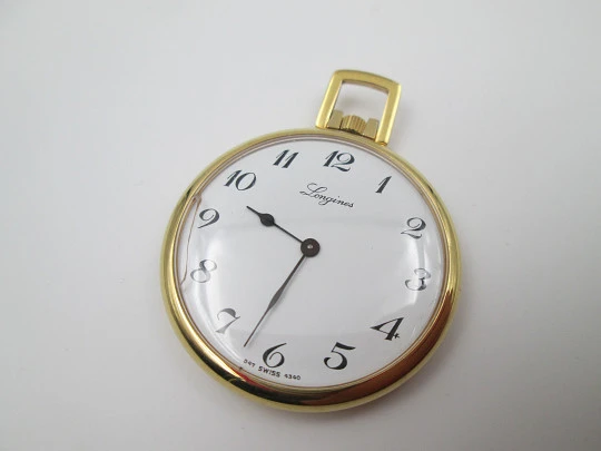 Longines pendant watch. Gold plated metal. Manual wind. White dial. 1950's. Swiss