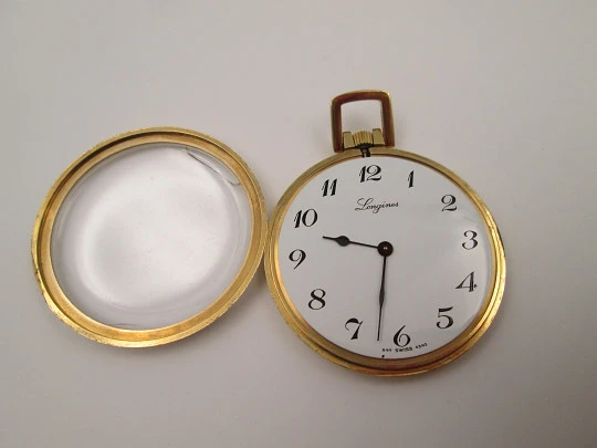 Longines pendant watch. Gold plated metal. Manual wind. White dial. 1950's. Swiss