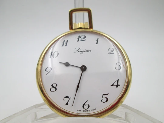 Longines pendant watch. Gold plated metal. Manual wind. White dial. 1950's. Swiss