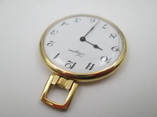 Longines pendant watch. Gold plated metal. Manual wind. White dial. 1950's. Swiss