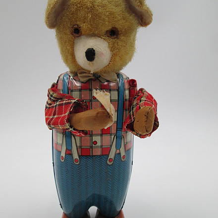 Vintage Mechanical Plush 2024 Wind-up Bear with Instrument Guitar