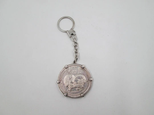 Men's keychain. Pure sterling silver. International Universal Trade Unit coin. 1976