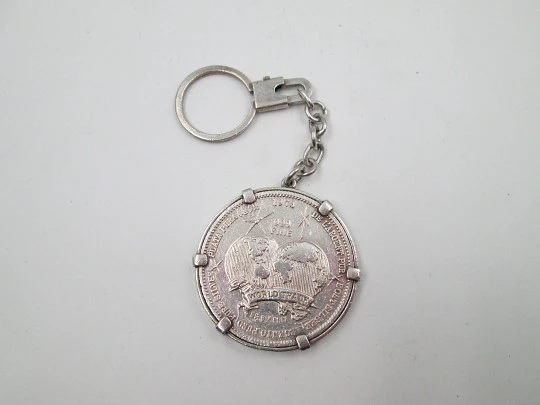 Men's keychain. Pure sterling silver. International Universal Trade Unit coin. 1976