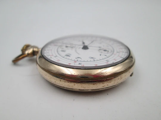 MGBM swiss pocket chronograph. Stem-wind movement. 20 microns gold plated. 1930's