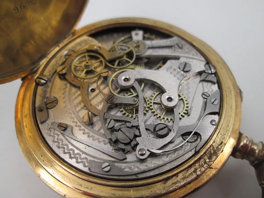 MGBM swiss pocket chronograph. Stem-wind movement. 20 microns gold plated. 1930's