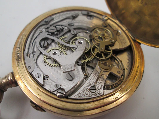 MGBM swiss pocket chronograph. Stem-wind movement. 20 microns gold plated. 1930's