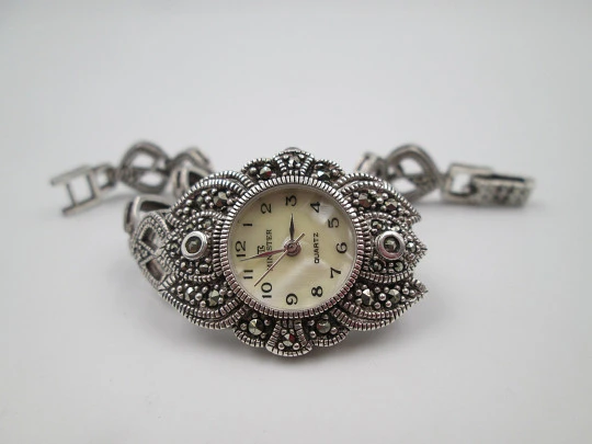 Minister women's watch. Sterling silver, Mother-of-pearl & marquesitas. Quartz