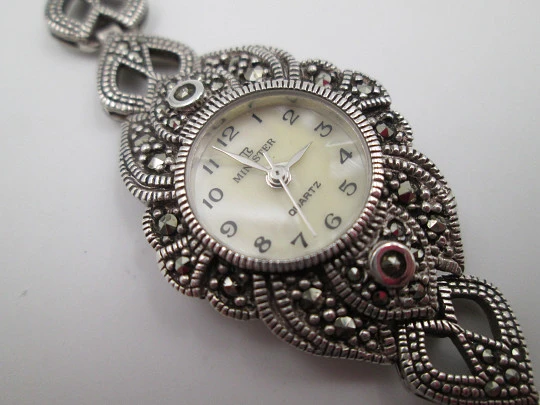 Minister women's watch. Sterling silver, Mother-of-pearl & marquesitas. Quartz