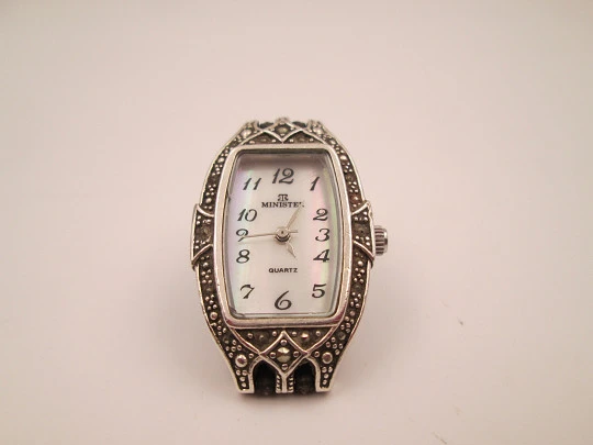 Minister women's watch. Sterling silver, Nacre and marquesitas. Geometric motifs. Quartz