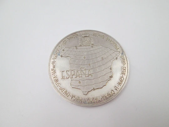 Moneda XII Campeonato Mundial de Fútbol España 1982. Plata de ley. Alto relieve