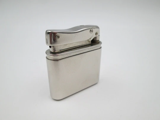 Mylflam Bob petrol pocket lighter. Silver plated metal. Whisky Grant's. West Germany. 1950's