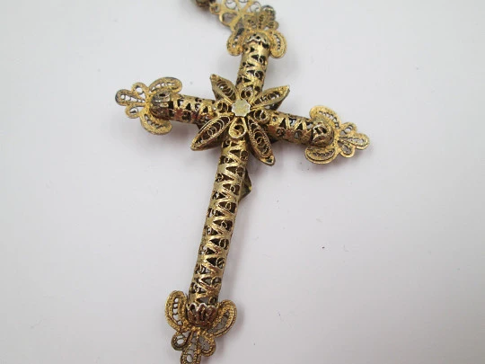 Nacre and sterling silver vermeil filigree rosary. Virgin Mary anagram and crucifix