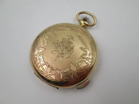 Old Style chiming pocket watch. Gold plated metal. Manual wind. Skeleton dial. 1960's