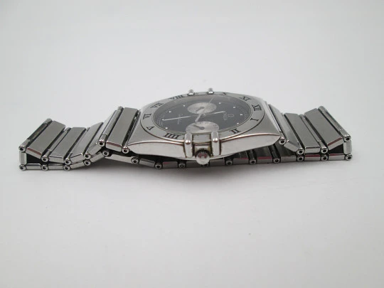 Omega Constellation. Acero inoxidable. Dial negro. Cuarzo. Brazalete. Calendario. 1990